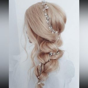 Bridal hair vine pearl crystal rose gold